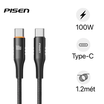 Cáp sạc nhanh tự ngắt Pisen Pro - Fox Intelligent Poweroff USB-C to USB-C 100W 1.2M