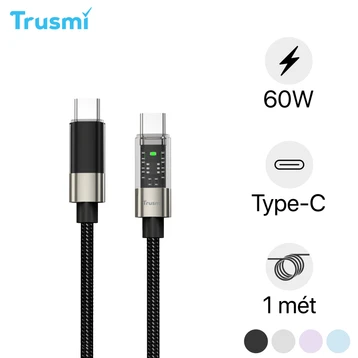 Cáp Trusmi USB-C to USB-C Led Rainbow 60W dài 1m