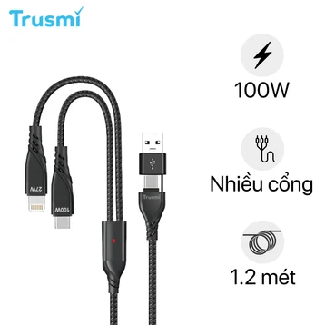 Cáp Trusmi 2 in 1 USB-A to USB-C, Lightning 100W - Cũ