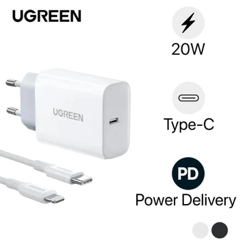 Combo sạc Ugreen PD 20W kèm cáp Type-C to Lightning MFI CD137 (chân không gập) - Cũ