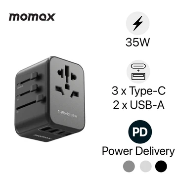 Sạc du lịch Momax 1-World PD 35W 5 cổng titanium
