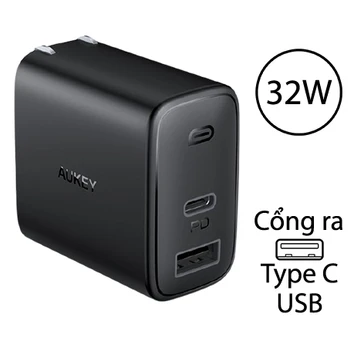 Củ sạc nhanh Aukey PA-F3S 2 cổng Type C 20W,USB-A 12W