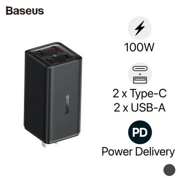 Sạc nhanh Baseus GaN6 Pro 2C + 2U 100W US kèm cáp C-C 100W 1m