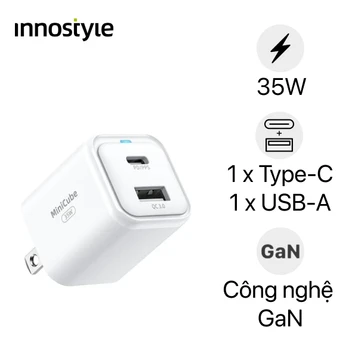 Củ sạc nhanh Innostyle Minicube GaN2 PPS/PD 2 cổng 1C1A 35W
