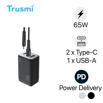 Sạc nhanh mini Trusmi PD 65W GAN 1A+2C kèm cáp type-C to type-C 60W CH05