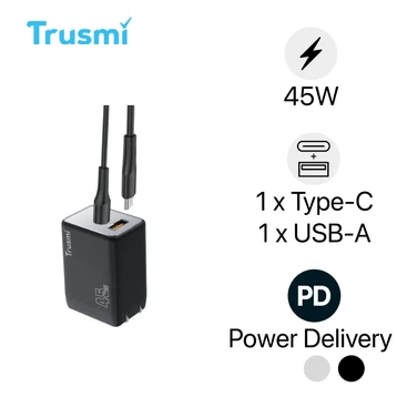 Sạc nhanh mini Trusmi PD 45W GAN 1A1C kèm cáp type-C to type-C 60W (US) CH06