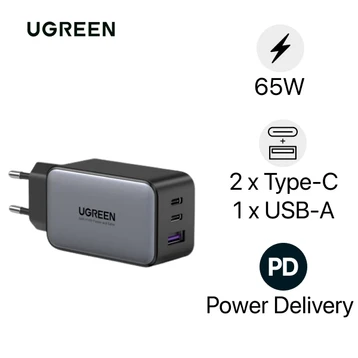 Củ sạc Ugreen GaN Nexode 3 cổng ( EU 2C 1A ) 65W CD244 10335 