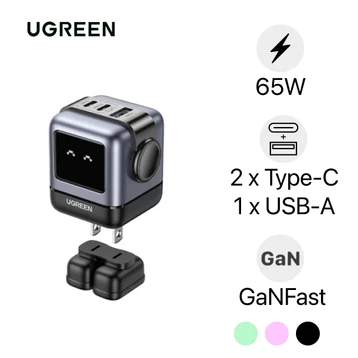 Sạc nhanh Ugreen Robot CD361 3 cổng USB-C và USB-A GaN 65W