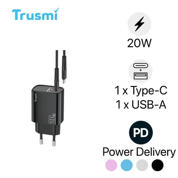 Sạc Trusmi cổng 1A1C PD 20W kèm cáp type-C to type-C 60W CH11 (EU)