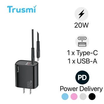 Sạc Trusmi cổng 1A1C PD 20W kèm cáp type-C to type-C 60W CH11