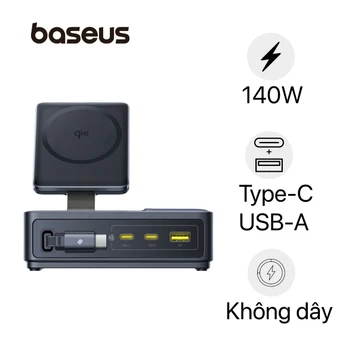 Đế sạc đa năng Baseus Nomos QI2 5 trong 1 kèm cáp Type-C rút gọn 140W US