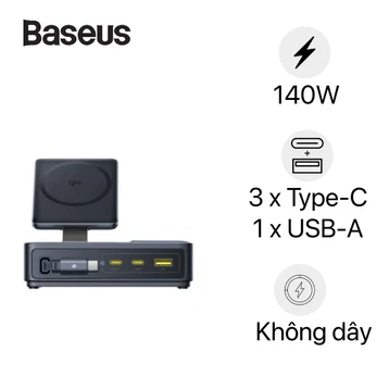 Đế sạc đa năng Baseus Nomos QI2 5 trong 1 kèm cáp Type-C rút gọn 140W US
