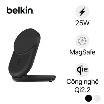 Đế sạc Belkin gập gọn 2 trong 1 25W Qi2.2 Round Form WIZ039