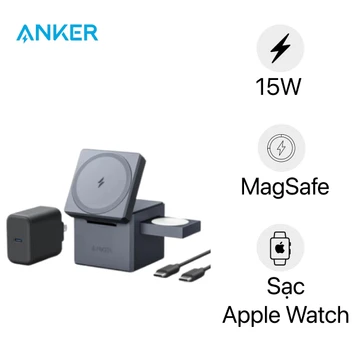 Đế sạc Anker không dây Cube Magsafe 3 in 1 15W 737 Y1811