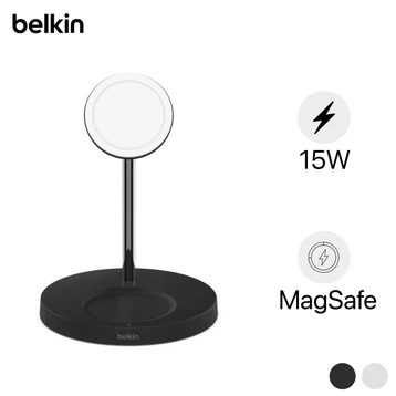 Đế sạc không dây Belkin Magsafe 2 in 1 Boostcharge đứng 15W kèm sạc