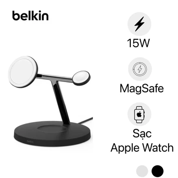 Đế sạc không dây Belkin Magsafe 3 in 1 Boostcharge Pro đứng 15W kèm sạc