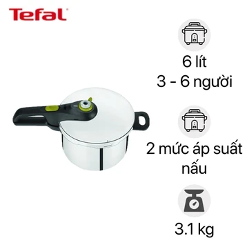 Nồi áp suất inox 6 lít Tefal Secure Trendy P2580702 có khay hấp