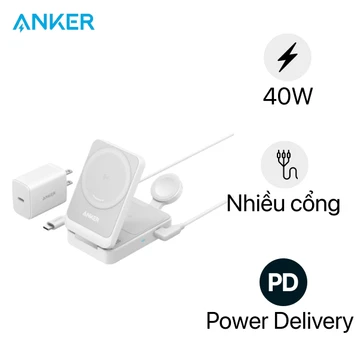 Đế sạc Anker Maggo gập 3 in 1 1C 15W kèm củ sạc + Cáp B2557