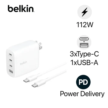 Sạc nhanh Belkin 112W 3C1A GAN PD/PPS kèm cáp C-C 100W 2M