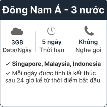eSim du lịch Gohub Đông Nam Á (Singapore, Malaysia, Indonesia) 3GB - 5 Ngày