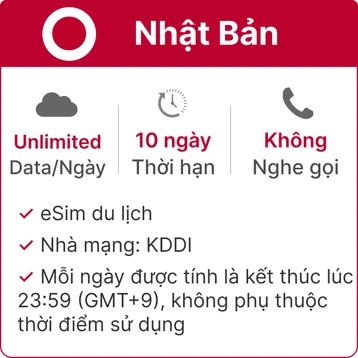 eSim du lịch Gohub Nhật Bản UN100GB - 10 Ngày