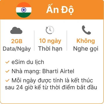 eSim du lịch Gohub Ấn Độ 2GB - 10 Ngày