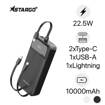 Pin dự phòng StarGO Gem Power 20000mAh 22.5W tích hợp cáp 2C+1L