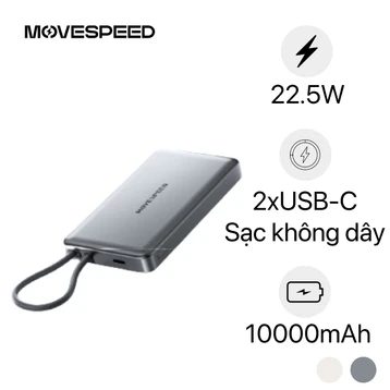 Pin dự phòng MoveSpeed Magnetic Slim 10000mAh 22.5W tích hợp cáp USB-C S10Plus