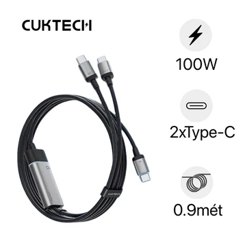 Cáp Cuktech từ tính Type-C to 2 đầu C 5A 100W dài 1.35M C2C515