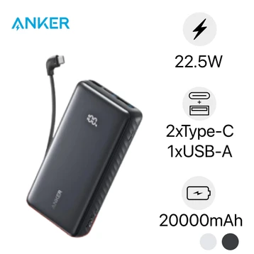 Pin dự phòng Anker 20000mAh 22.5W tích hợp cáp USB-C A110E