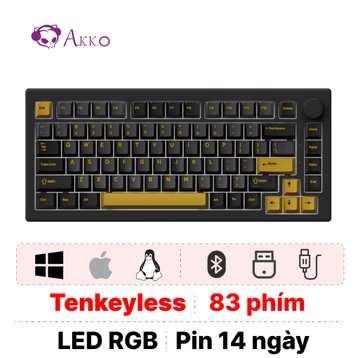 Bàn phím cơ không dây Bluetooth Akko 5075 V3 Black&Gold 
