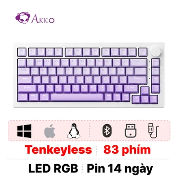 Bàn phím cơ không dây Bluetooth Akko 5075 V3 White&Purple Gradient