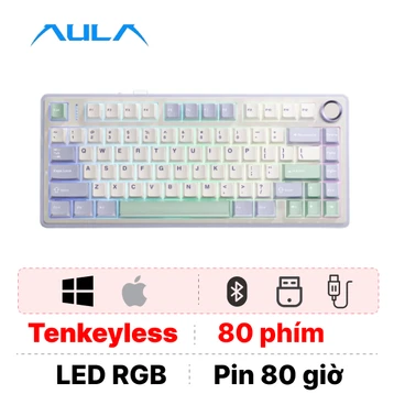 Bàn phím cơ không dây AULA F75 Tím Nhạt Be Xanh Lá