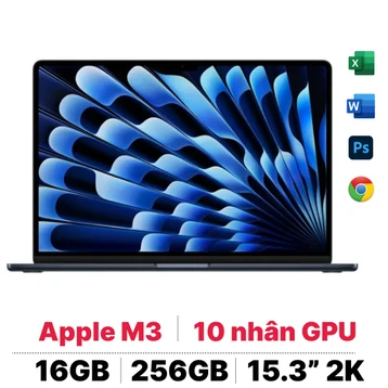 MacBook Air M3 15 inch 2024 8CPU 10GPU 16GB 256GB Sạc 70W - Chính hãng Đã kích hoạt