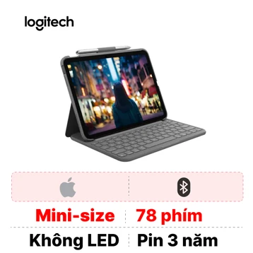 Bàn phím + bao da iPad 11 A16 (Gen 11)/10.9/Gen 10 Logitech Slim Folio Grey