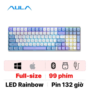 Bàn phím cơ không dây Aula S100 Pro xanh dương trắng tím - Cũ