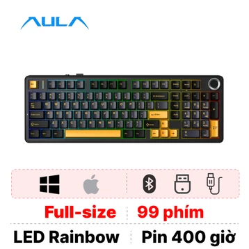 Bàn phím cơ không dây Aula F99 Pro đen xanh đậm cam