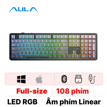 Bàn phím cơ không dây Aula F108 xám đen gradient