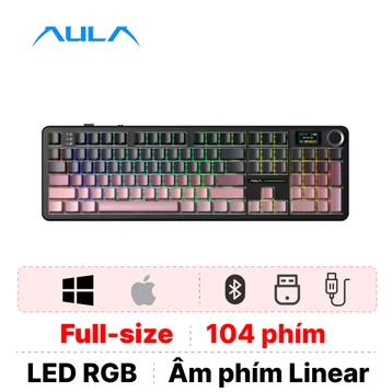 Bàn phím cơ không dây Aula F108 Pro đen hồng