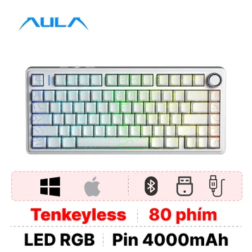 Bàn phím cơ không dây AULA F75 trắng contour