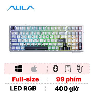 Bàn phím cơ không dây Aula F99 trắng xanh dương