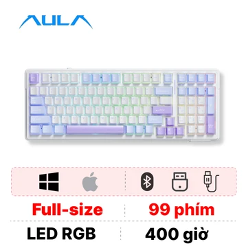 Bàn phím cơ không dây Aula F99 trắng tím