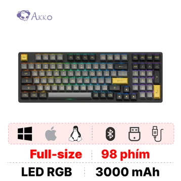 Bàn phím cơ AKKO không dây 3098B Plus Black Gold Cream Yellow Pro Switch
