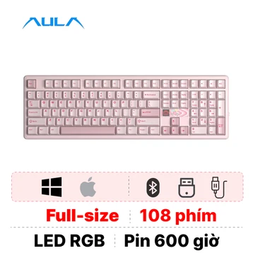 Bàn phím cơ không dây Aula F108 Pro V2 Hồng