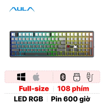 Bàn phím cơ không dây Aula F108 Pro V2 Xám Đen Gradient