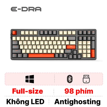 Bàn phím cơ E-DRA không dây EK398L Alpha xám trắng Red Switch
