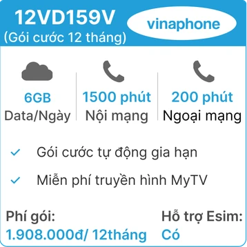 Sim 4G Vinaphone 12VD159V (6GB/Ngày) - 12 tháng có nghe gọi (thành phẩm)