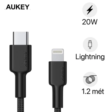 Cáp Aukey Braided USB-C to Lightning MFi Nylon 1.2m CB-CL1