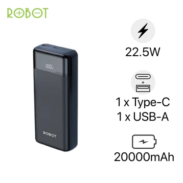 Pin dự phòng Robot 20000mAh 22.5W tích hợp cáp C,L RT25