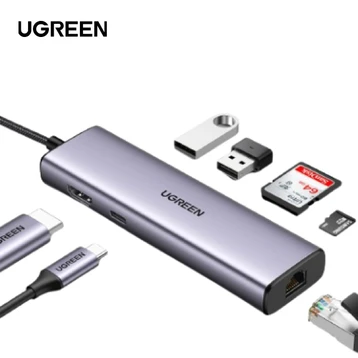Hub chuyển đổi Ugreen USB-C to 2 x USB-A 3.0 + HDMI + RJ45 + SD&TF + PD 90568